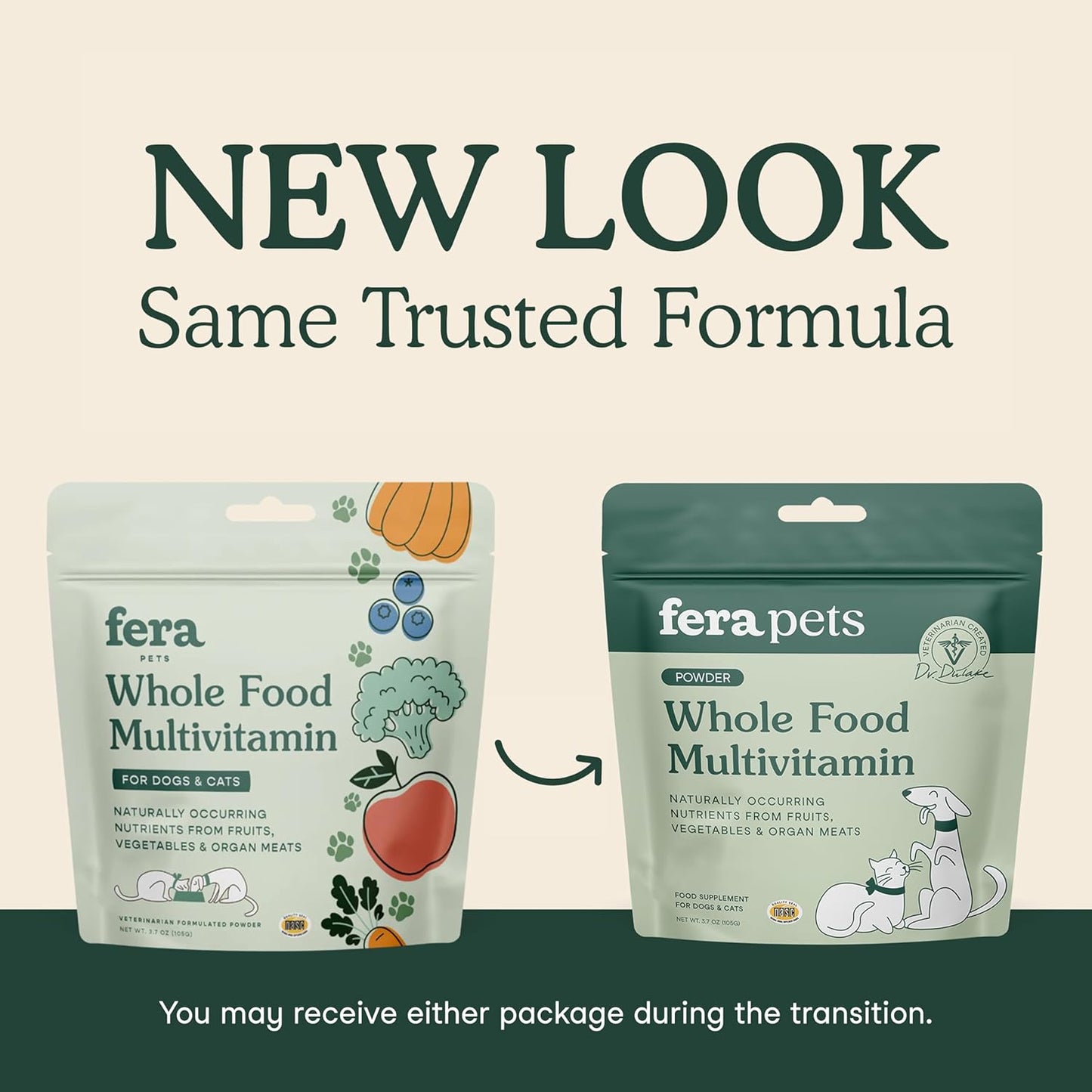 Fera Pet Organics Whole Food Multivitamin Cat and Dog Food Topper - Vet Created Cat & Dog Vitamins Plus Minerals, Micronutrients, Prebiotics and Probiotics – Powder Supplement - 3.7oz