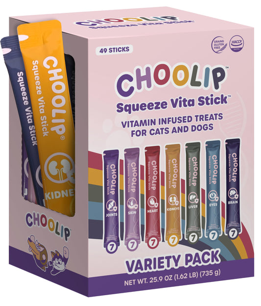 Squeeze Vita Stick Lickable Treats for Dogs & Cats. 49 Variety Support Sticks with Essential multivitamins. Soft and Tasty Paste for All Life Stages