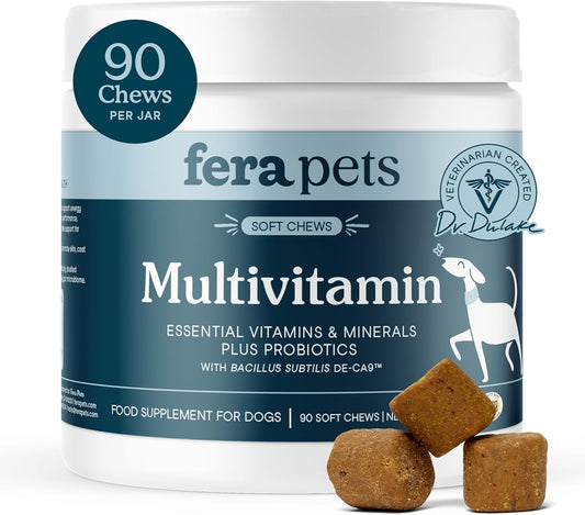 Fera Pet Organics Dog Multivitamin Soft Chews 90 Chews Vet Formulated with Dog Probiotics, Glucosamine Chondroitin for Dogs, and Vitamins for Nose to Tail Support