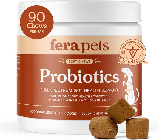 Fera Pet Organics Probiotics for Dogs 90 Chews Vet Formulated Dog Probiotics for Digestive Health, Nutrient Absorption, and Immune Health