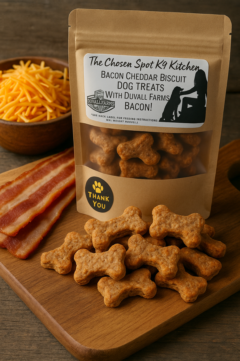 Bacon Cheddar Biscuit Organic Dog Treats with Duvall Farms Bacon 🥓