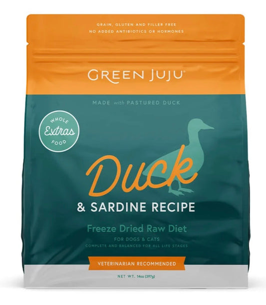 Green Juju- Extras Duck & Sardine – Complete & Balanced Freeze-Dried Meal