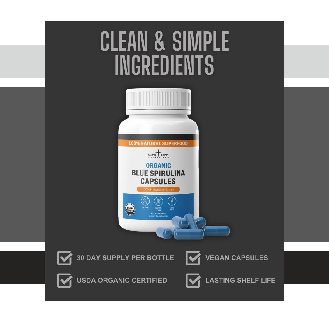 Organic Blue Spirulina Extract Powder Capsules -- 60ct