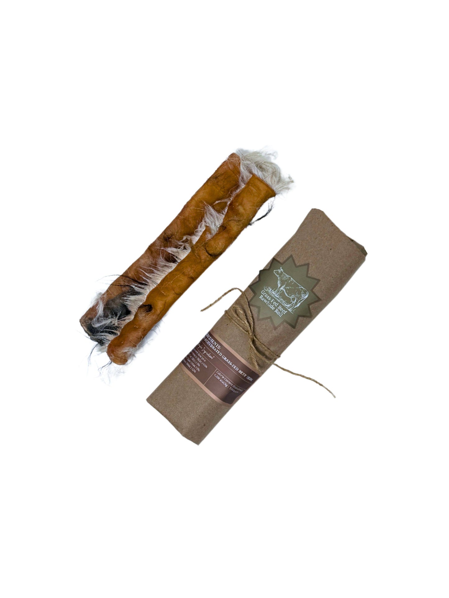 Dehydrated Grass-Fed Beef Rawhide Roll (Fur-On) | 8 Inches